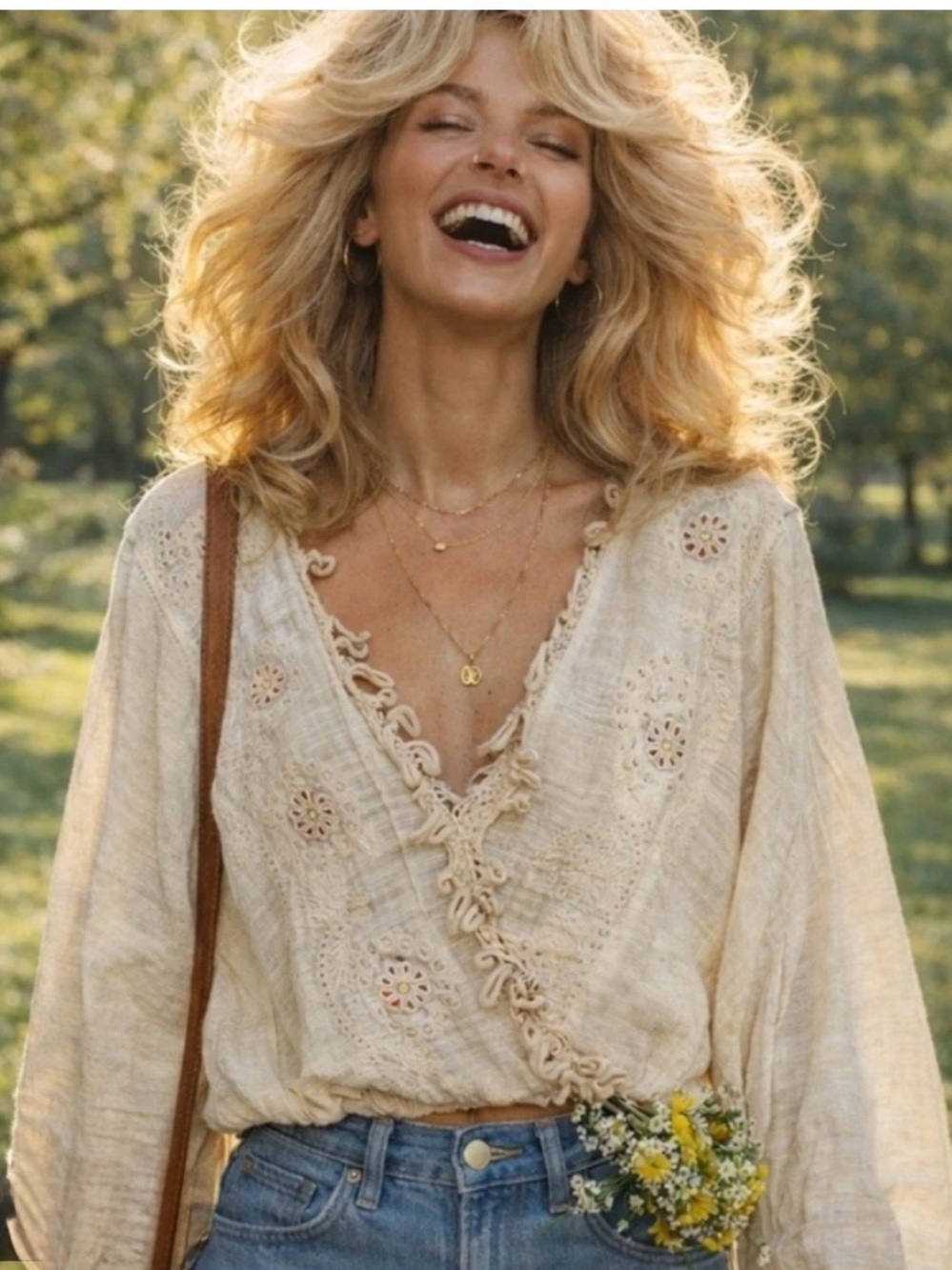 Free People Desert Sands Embroidered Top